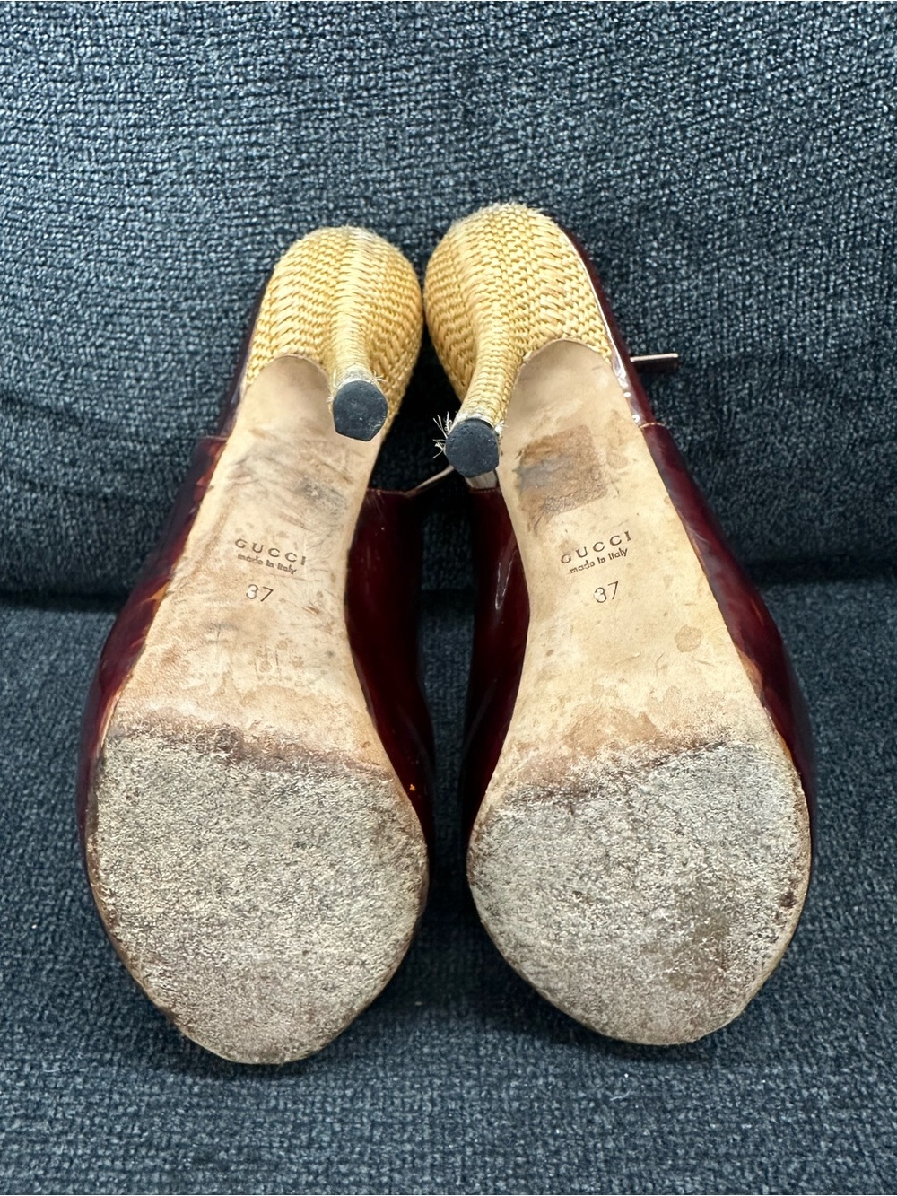 Gucci Women's Burgundy Peep-Toe Slingback Heels size 37 EU Made in Italy - Picture 10 of 16